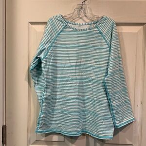 Garnet Hill Kids Long Sleeve White/Blue Stripe Swim Shirt Rashguard size 14